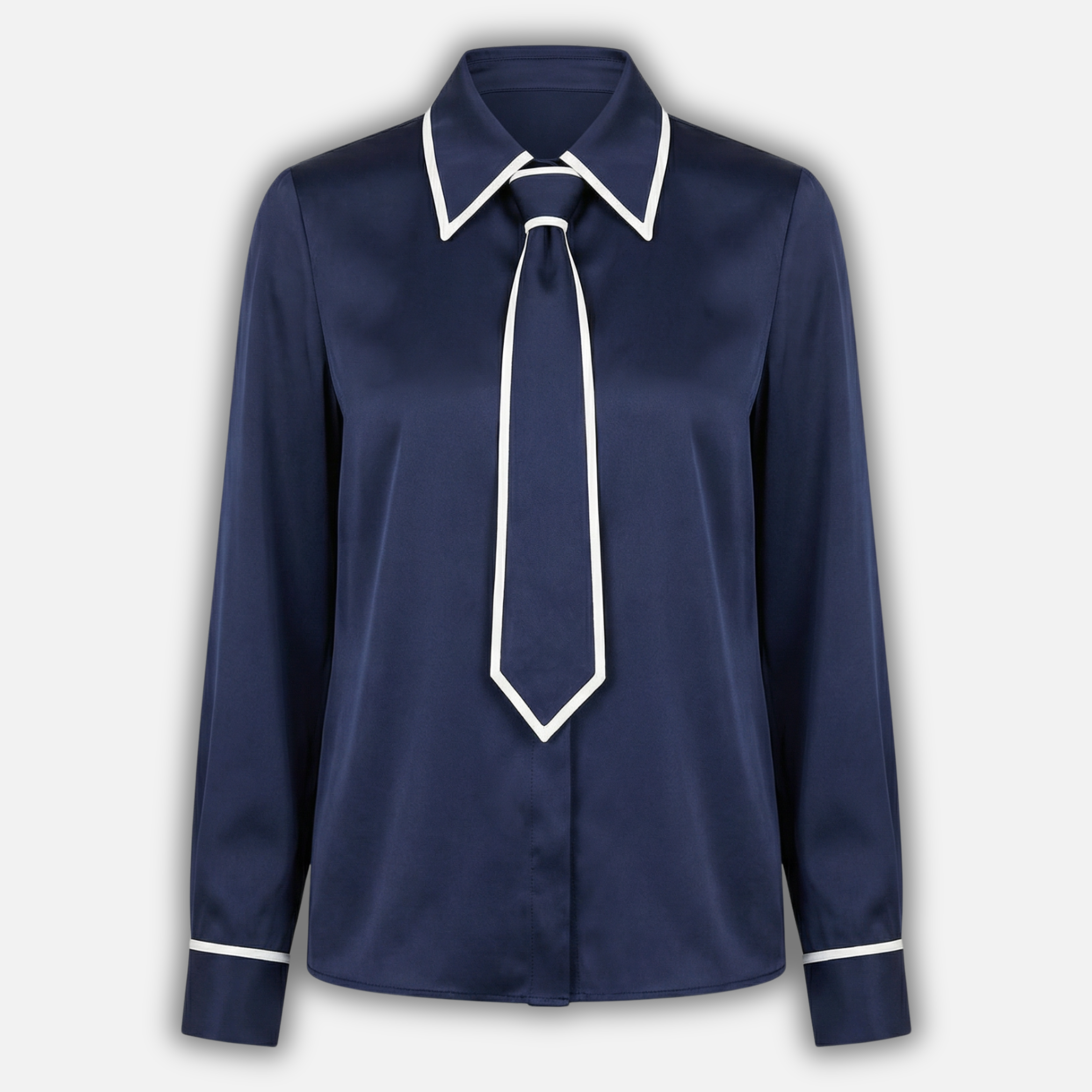 Contrast Trim Blouse with Detachable Tie for Women