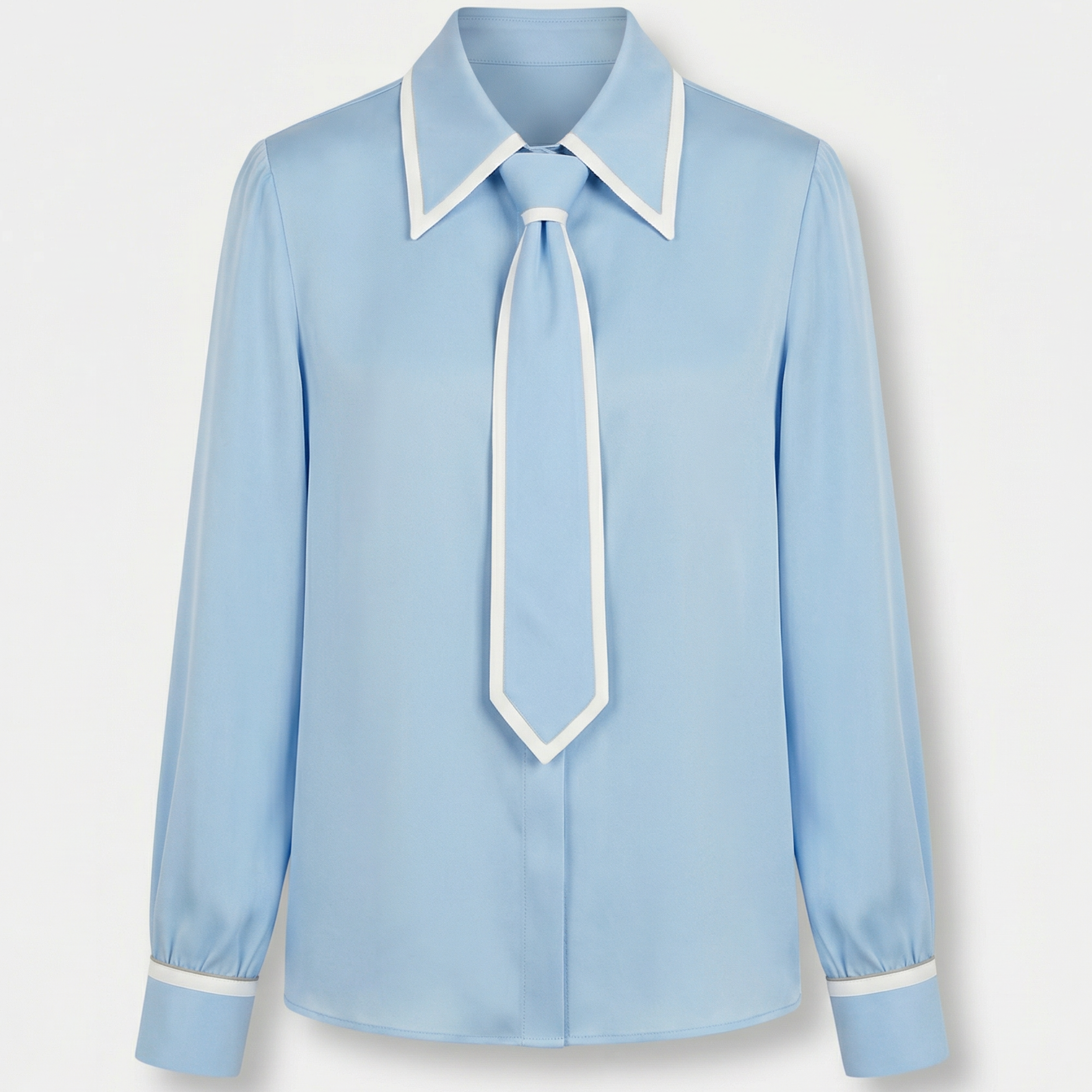 Contrast Trim Blouse with Detachable Tie for Women