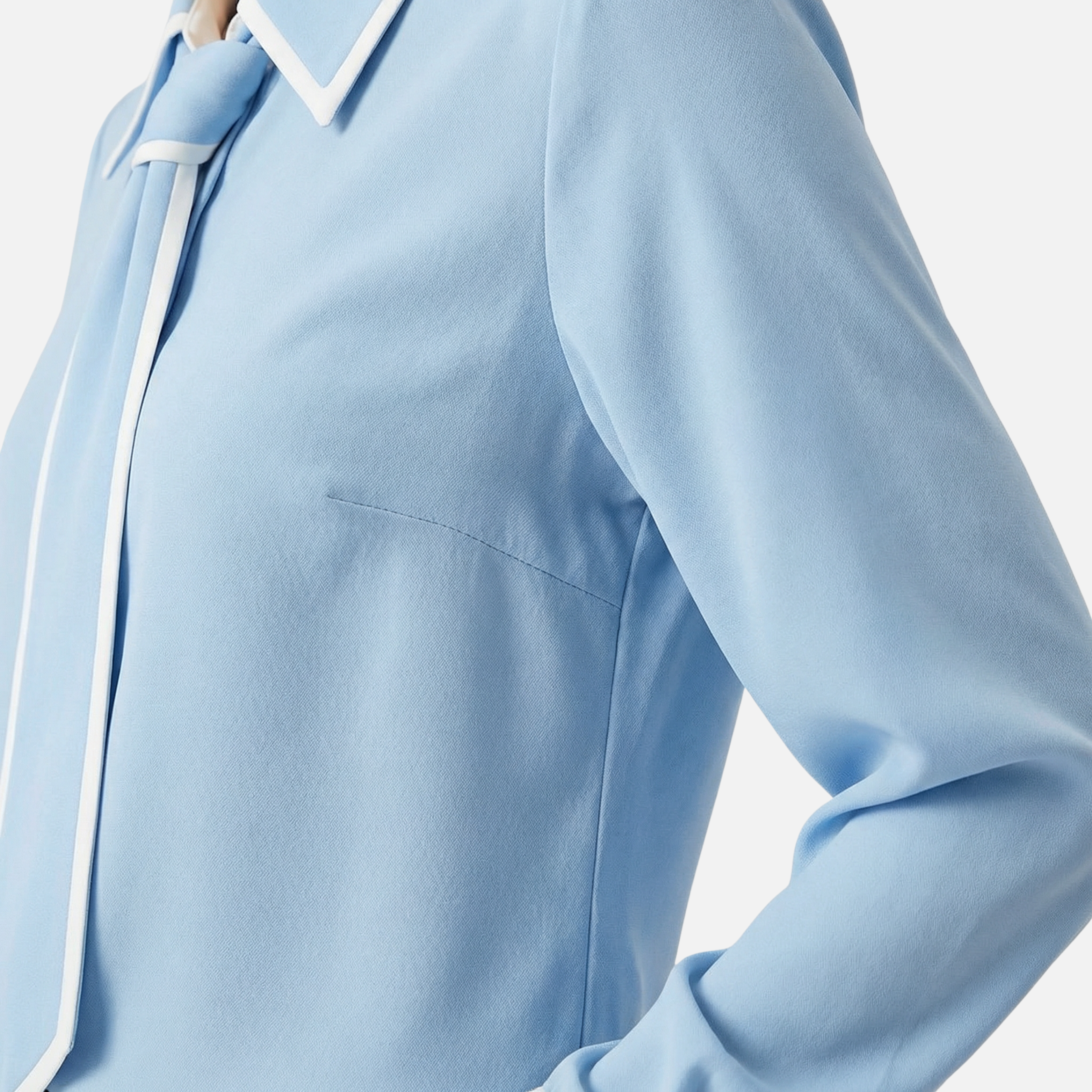 Contrast Trim Blouse with Detachable Tie for Women