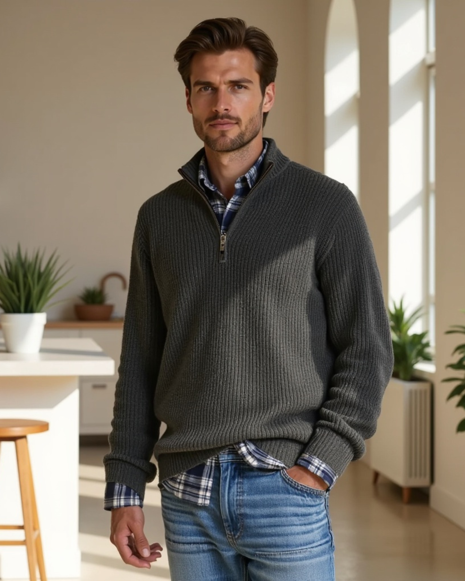 Luhvia | Men’s Casual Fit Sweater with Zippered Collar