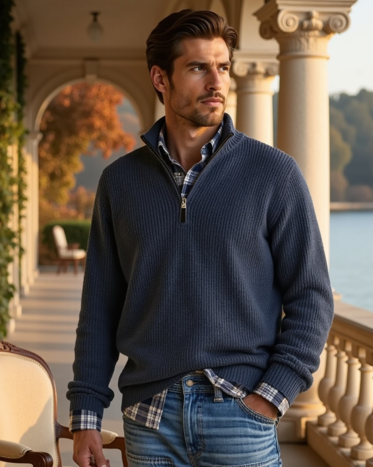 Luhvia | Men’s Casual Fit Sweater with Zippered Collar