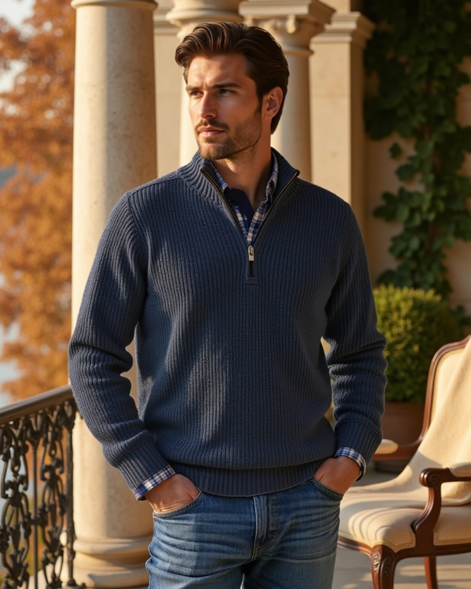 Luhvia | Men’s Casual Fit Sweater with Zippered Collar