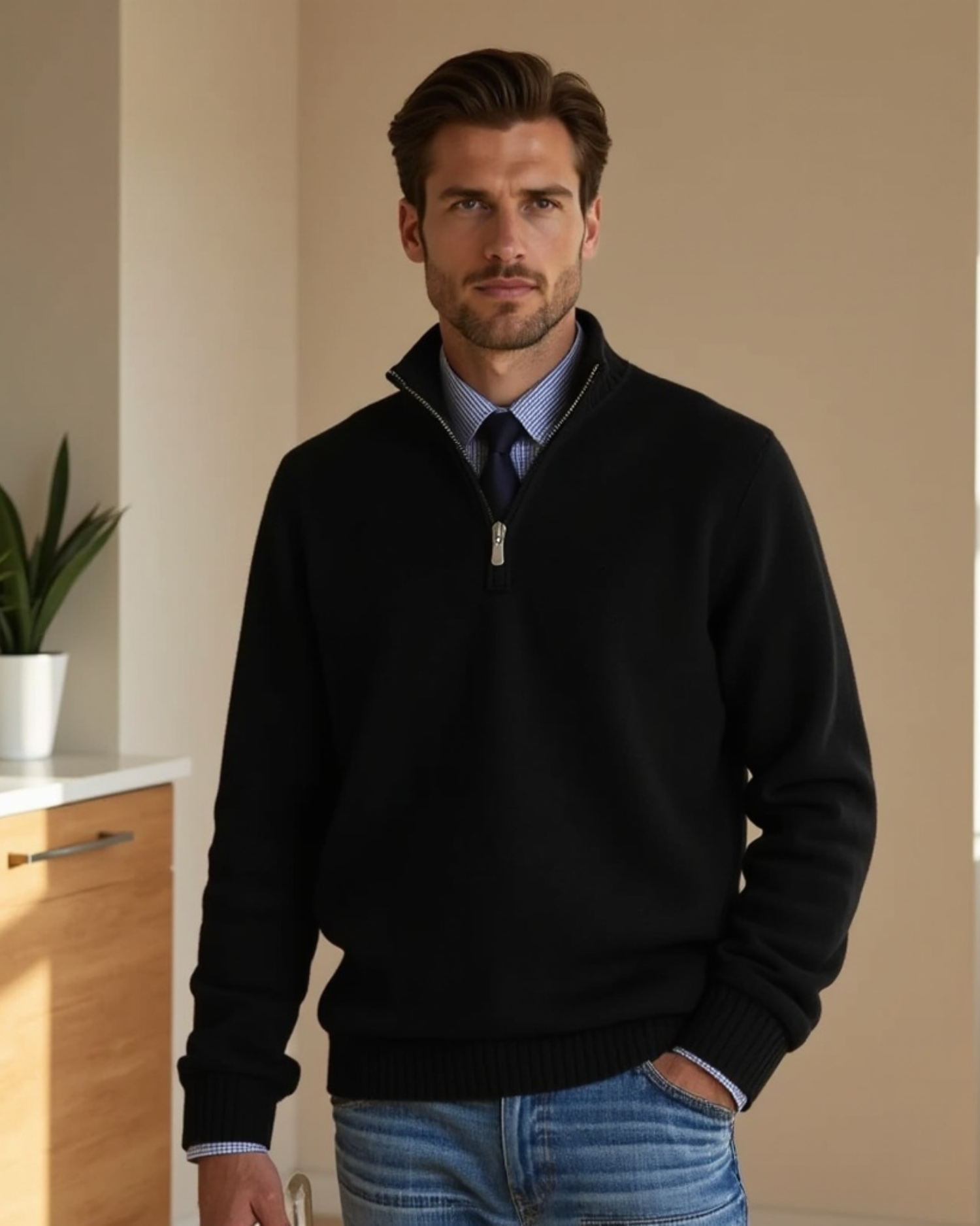 Luhvia | Men’s Half-Zip Sweater with Modern Zipper Accent