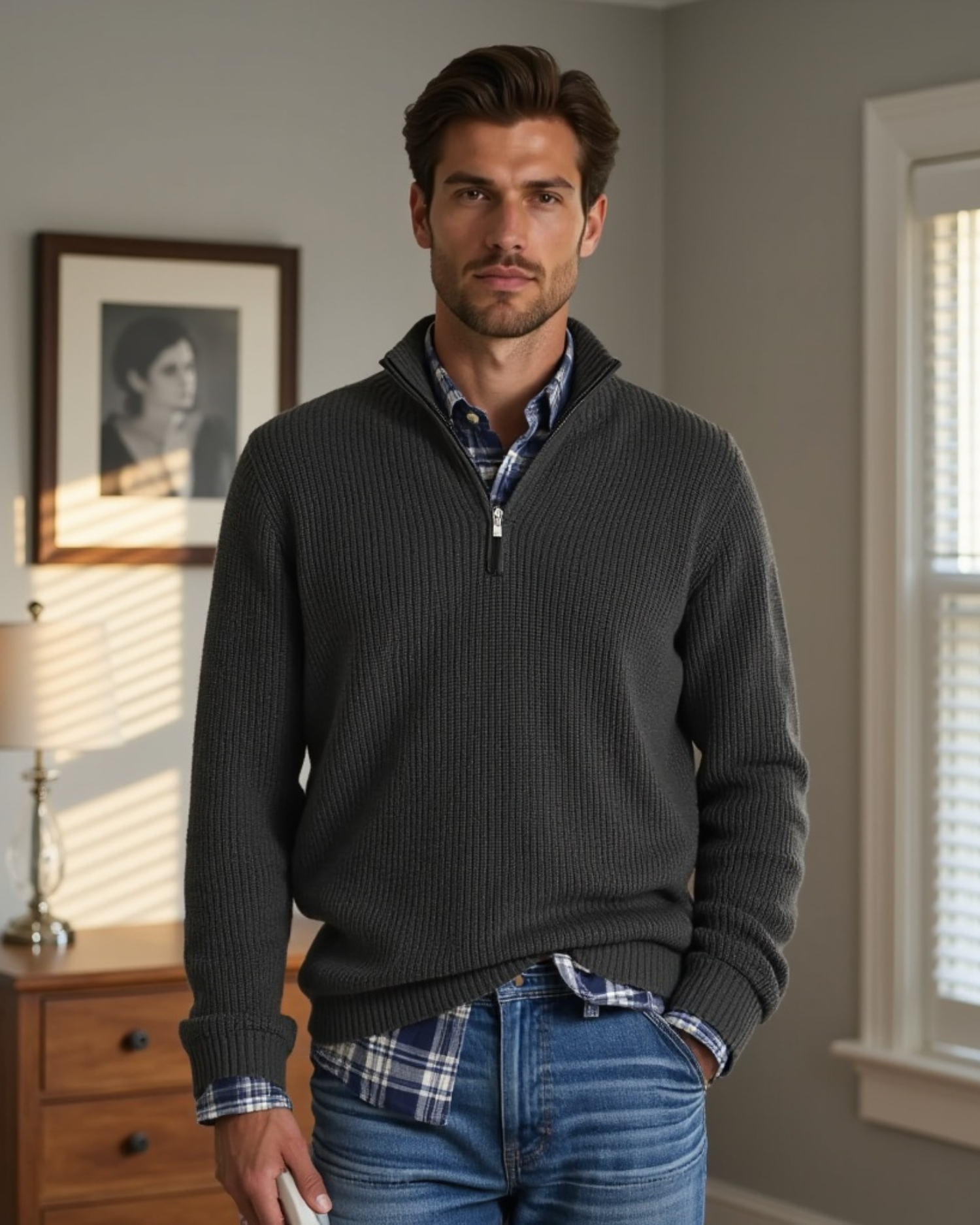 Luhvia | Men’s Casual Fit Sweater with Zippered Collar