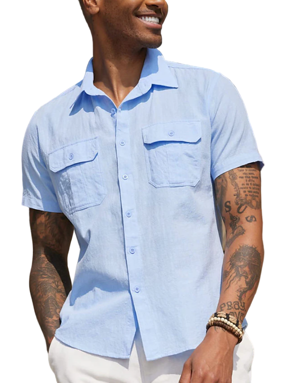 Button Down Shirt with Short Sleeves for Men