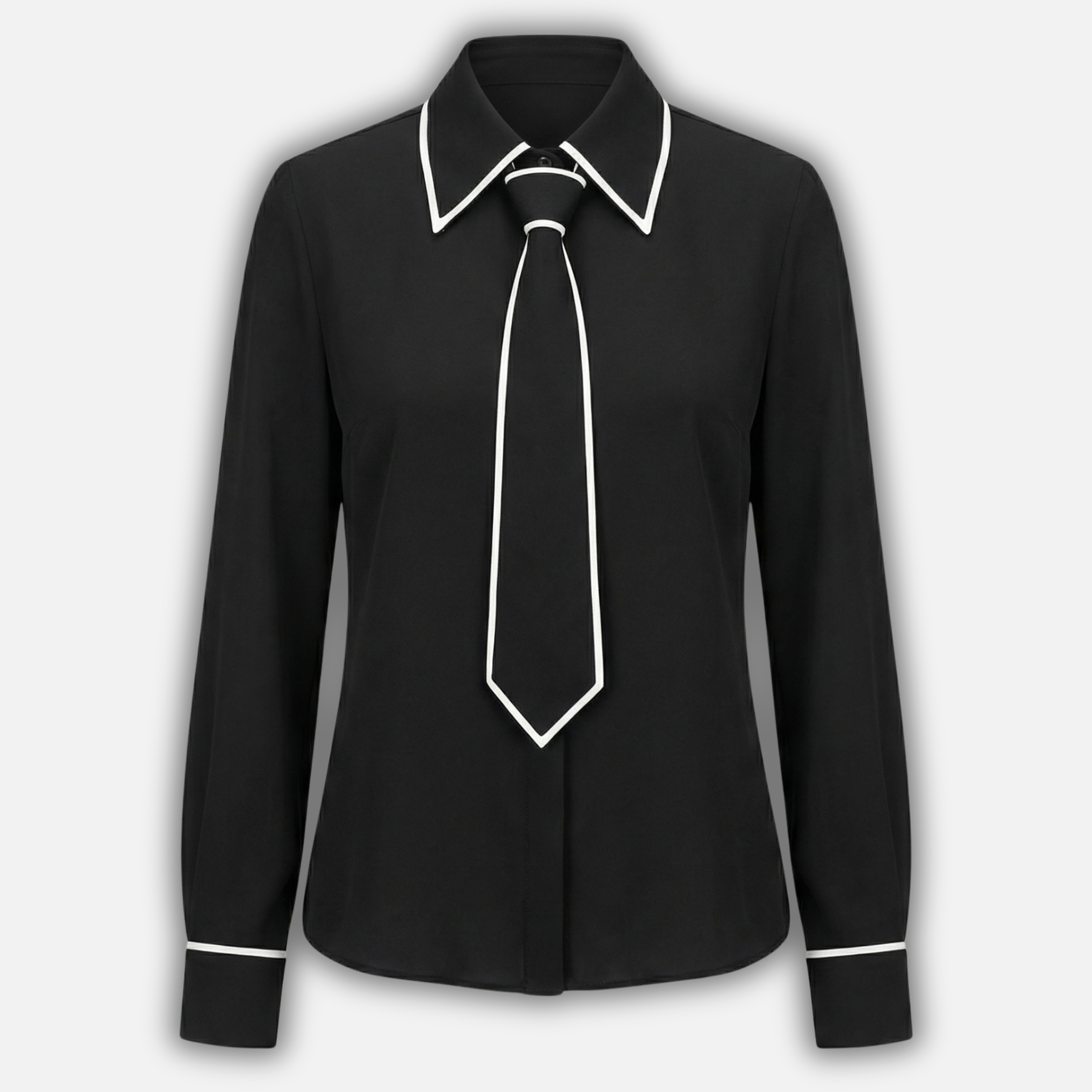 Contrast Trim Blouse with Detachable Tie for Women