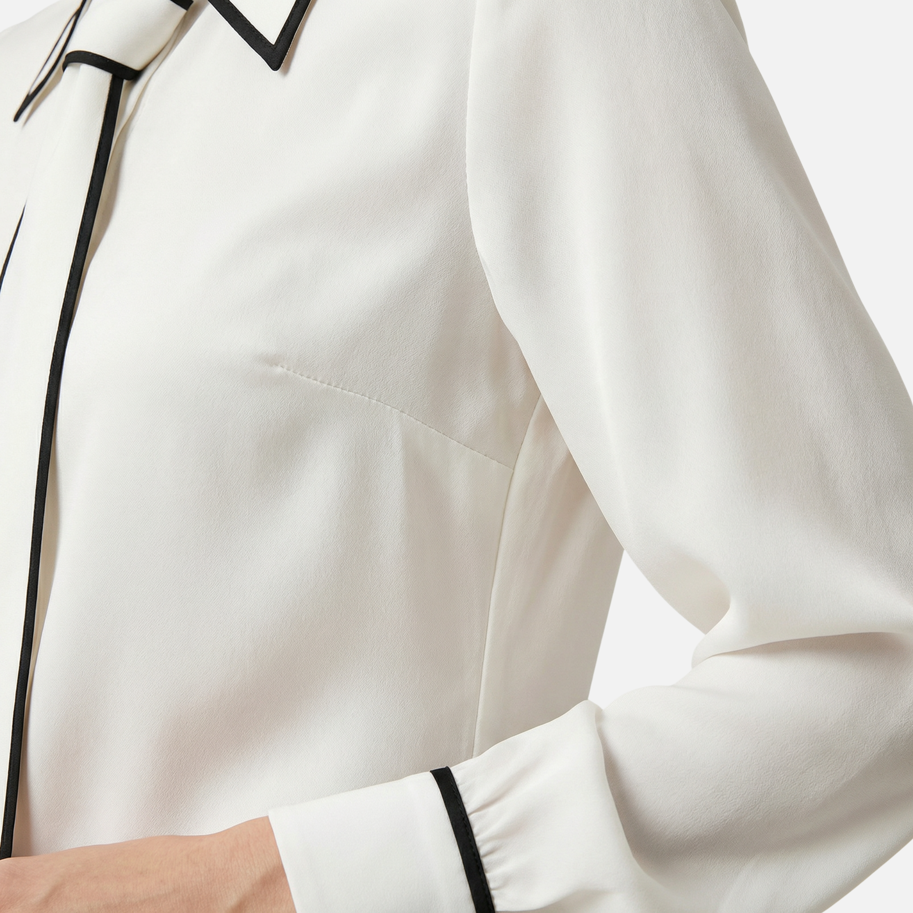 Contrast Trim Blouse with Detachable Tie for Women