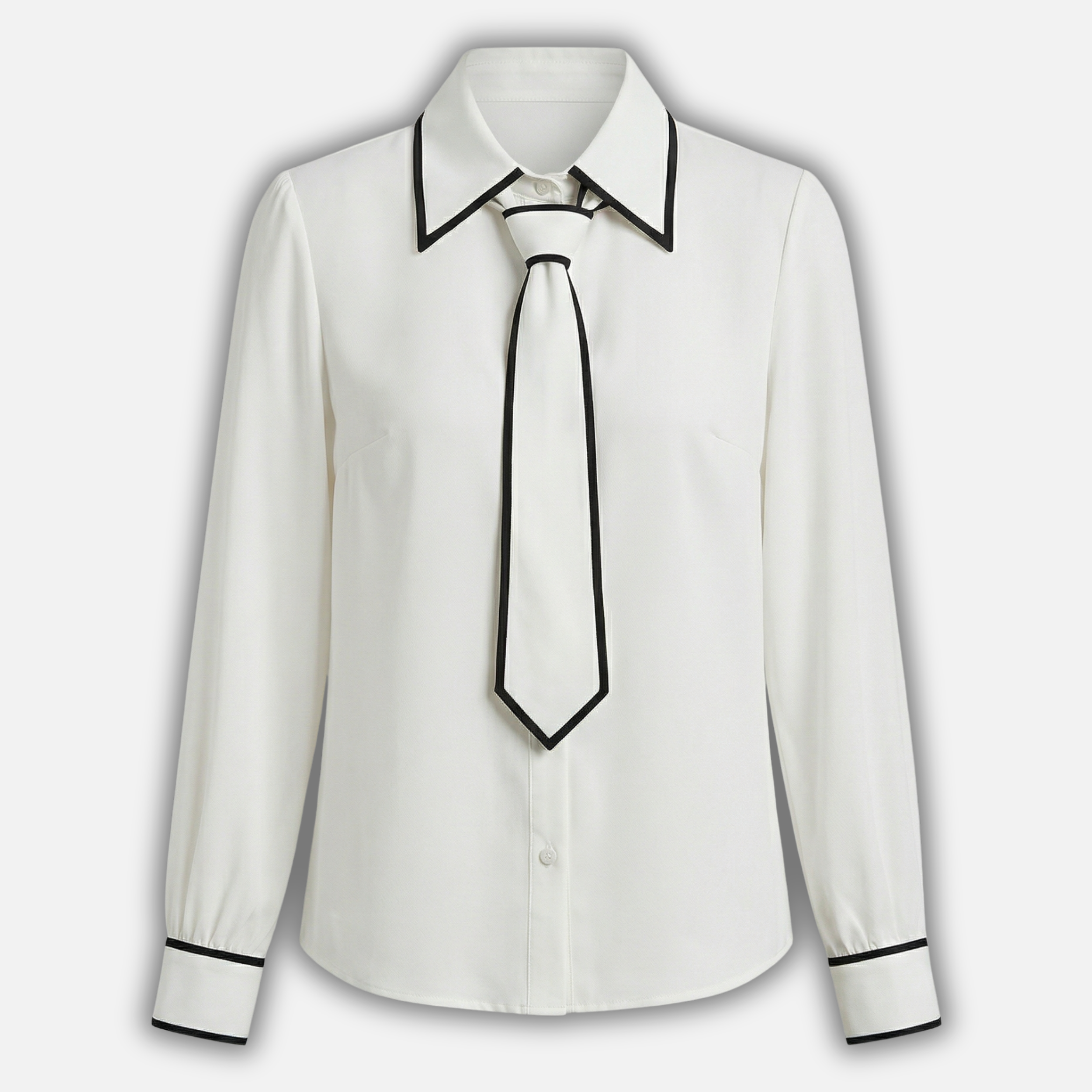 Contrast Trim Blouse with Detachable Tie for Women
