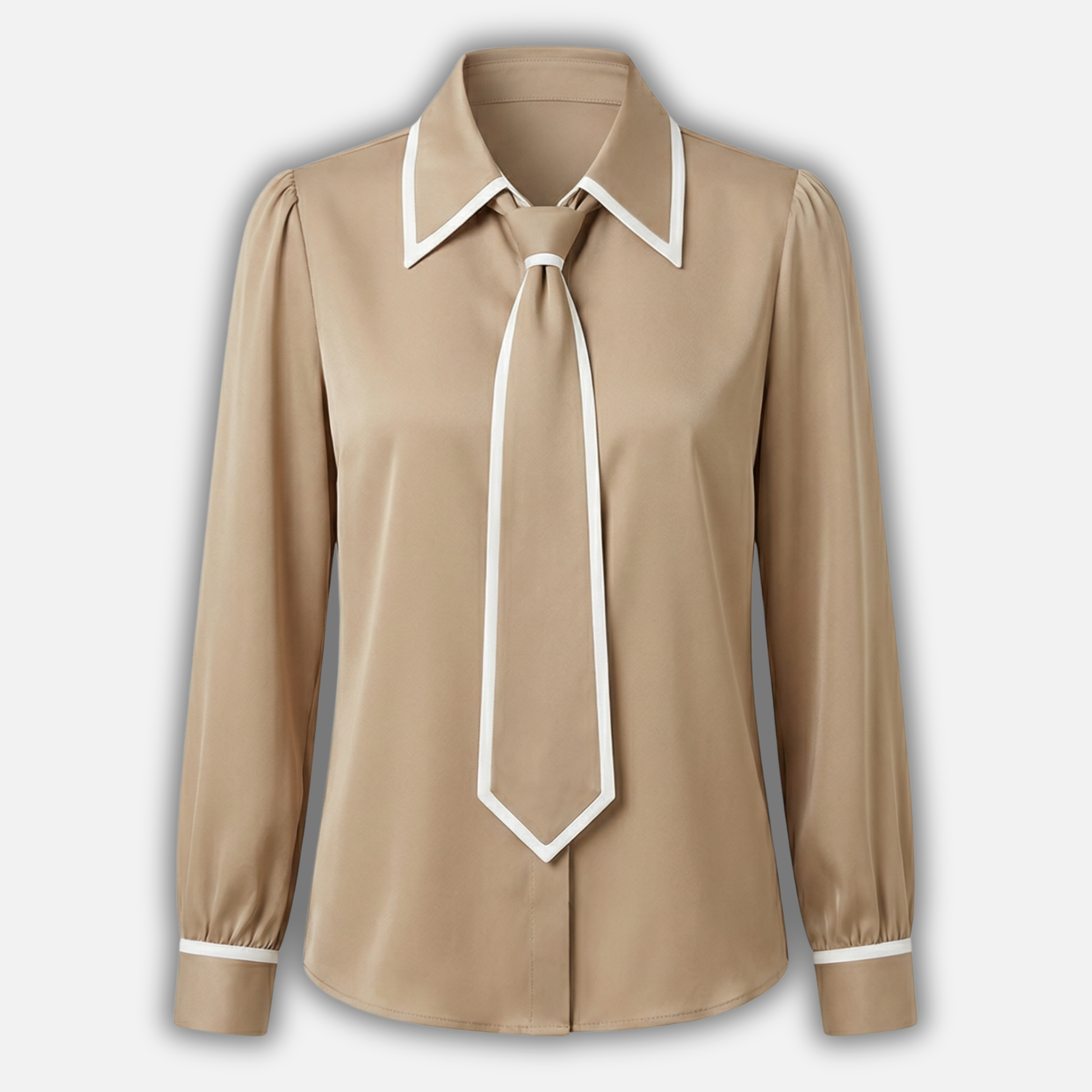 Contrast Trim Blouse with Detachable Tie for Women
