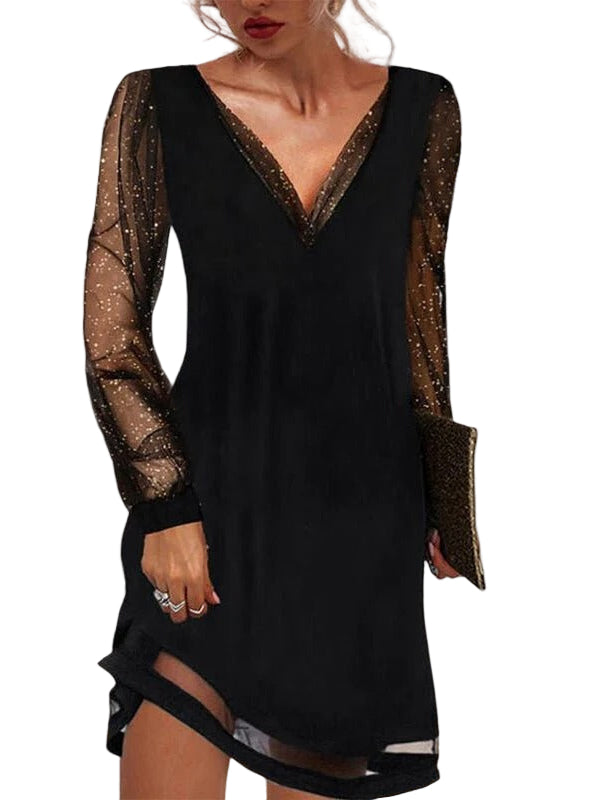 Evening Mini Dress with Sheer Sleeves for Women