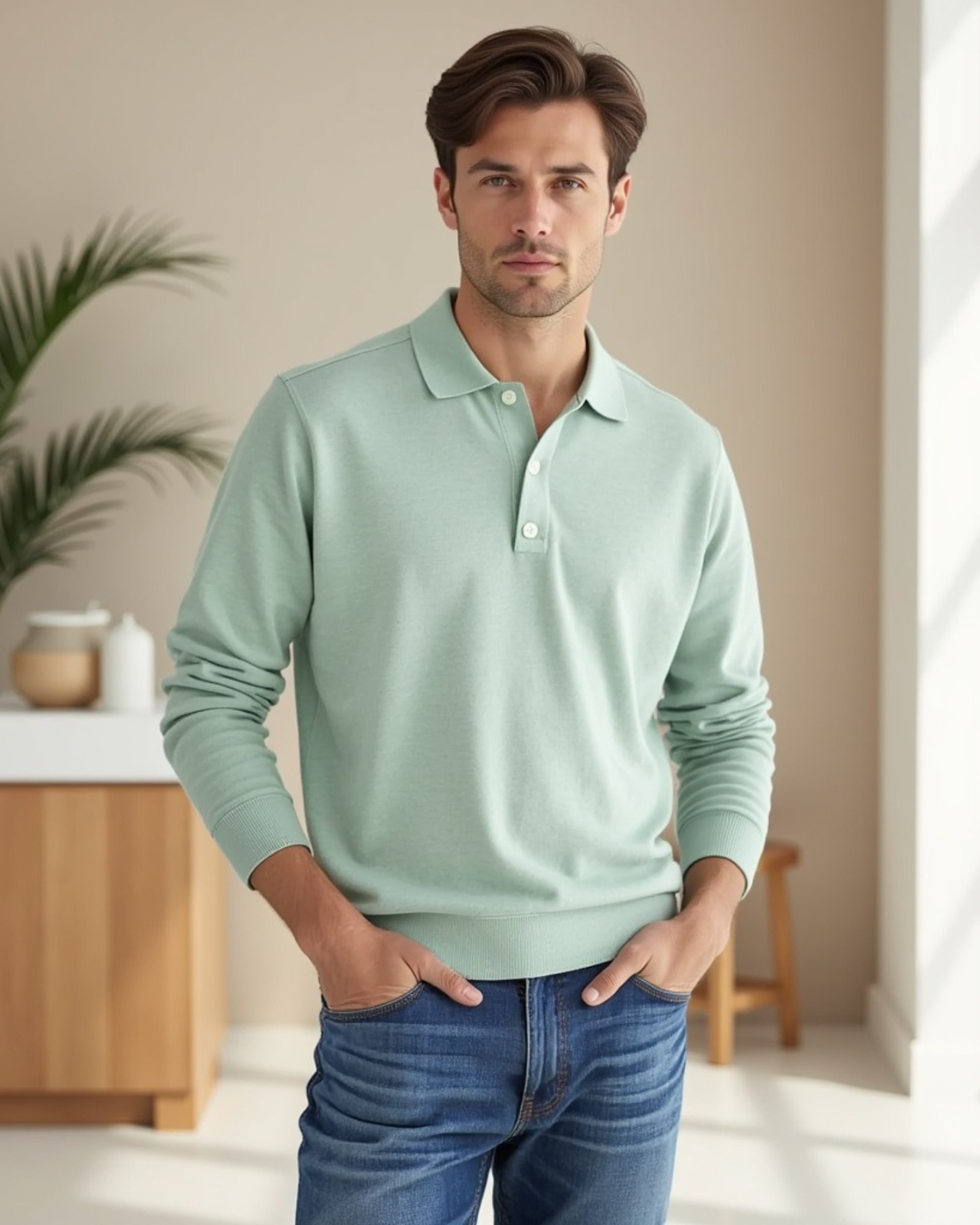 Luhvia | Men’s Long-Sleeve Polo Shirt with Button-Front Collar