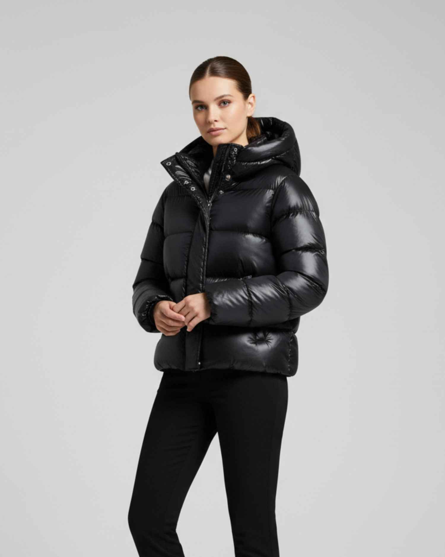 Luhvia | Women’s Shiny Finish Hooded Puffer Jacket with Cropped Silhouette