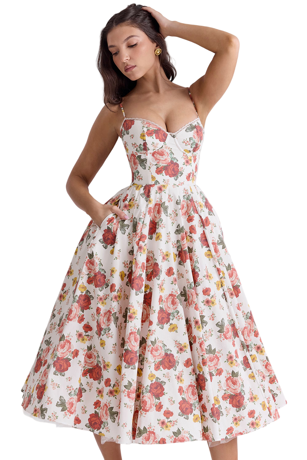 Sleeveless Midi Dress with Spaghetti Straps for Women